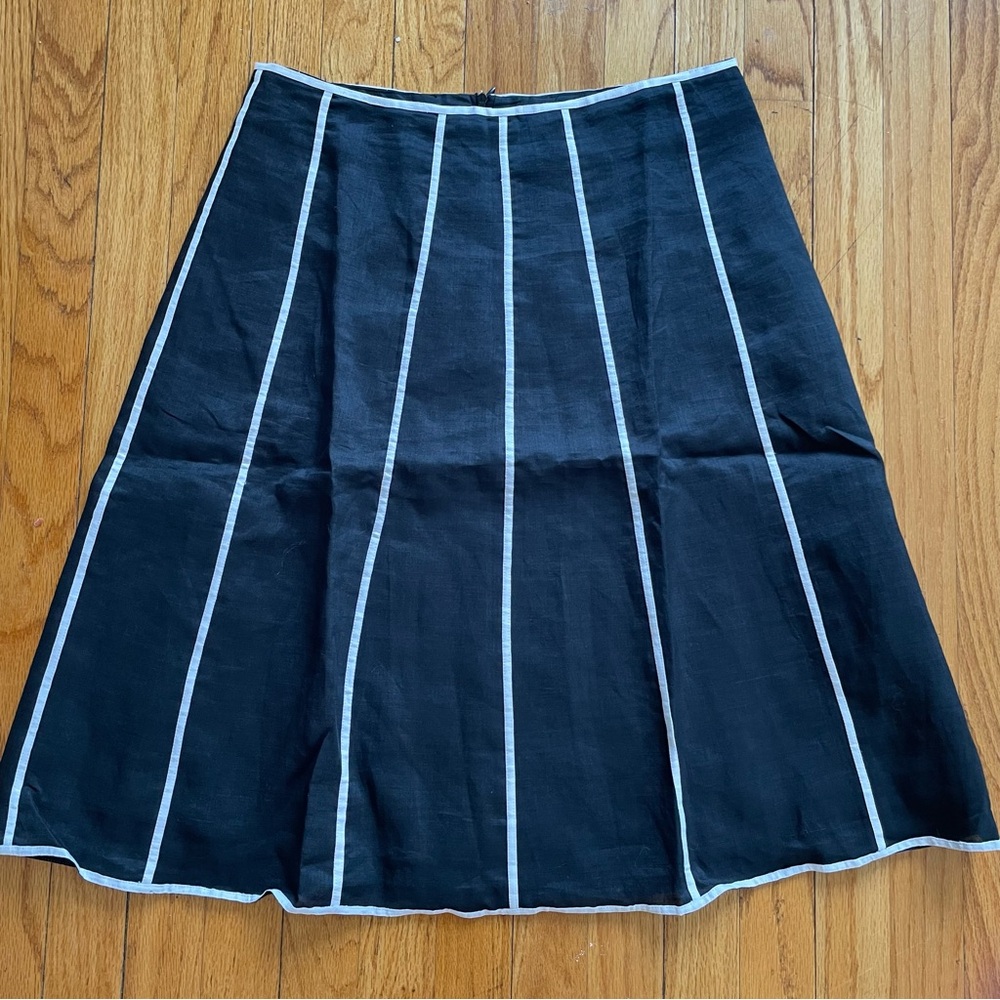 Anne Carson Black Linen Skirt with White Stripes